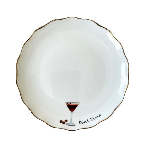Godinger Martini Cocktail Appetizer Plates 6in Ceramic Set of 4 White NEW - Picture 1 of 8